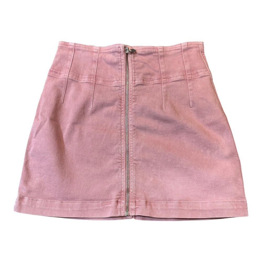 Free People We The Free Pink Denim Mini Skirt Front Zip A Line Womens‎ Size 29